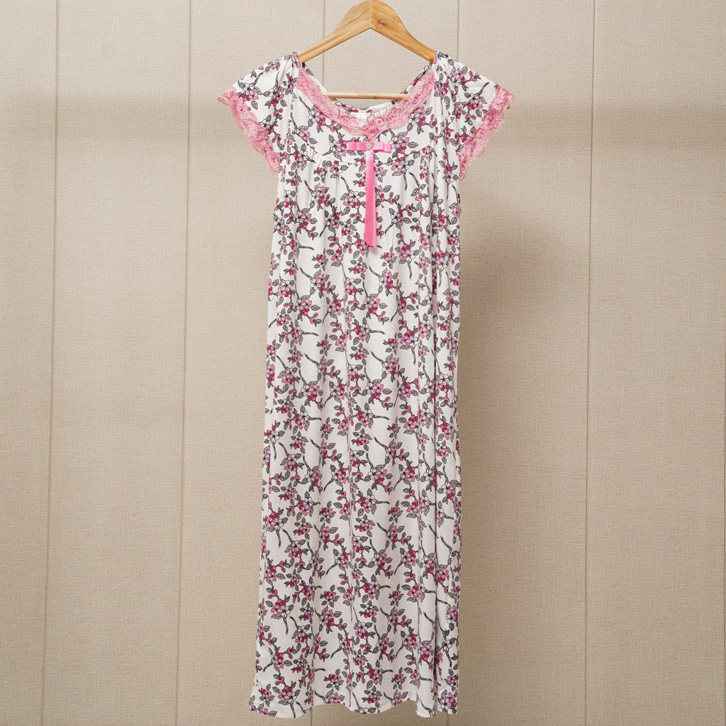 Women's Cap Sleeves flower design Nightgown (WF-020)