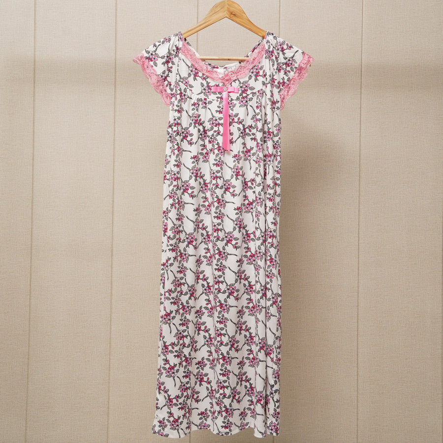 Women's Cap Sleeves flower design Nightgown (WF-020)