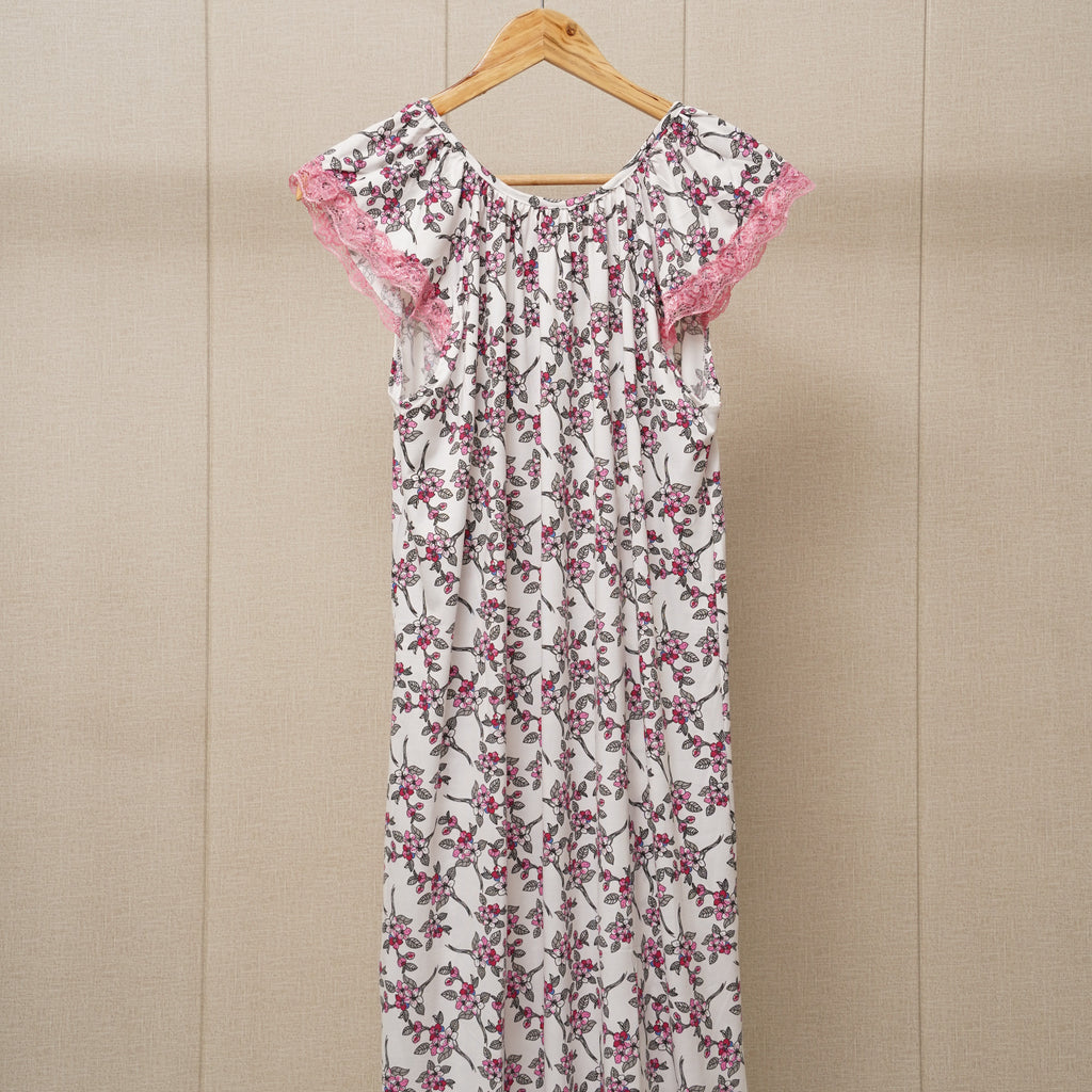 Women's Cap Sleeves flower design Nightgown (WF-020)